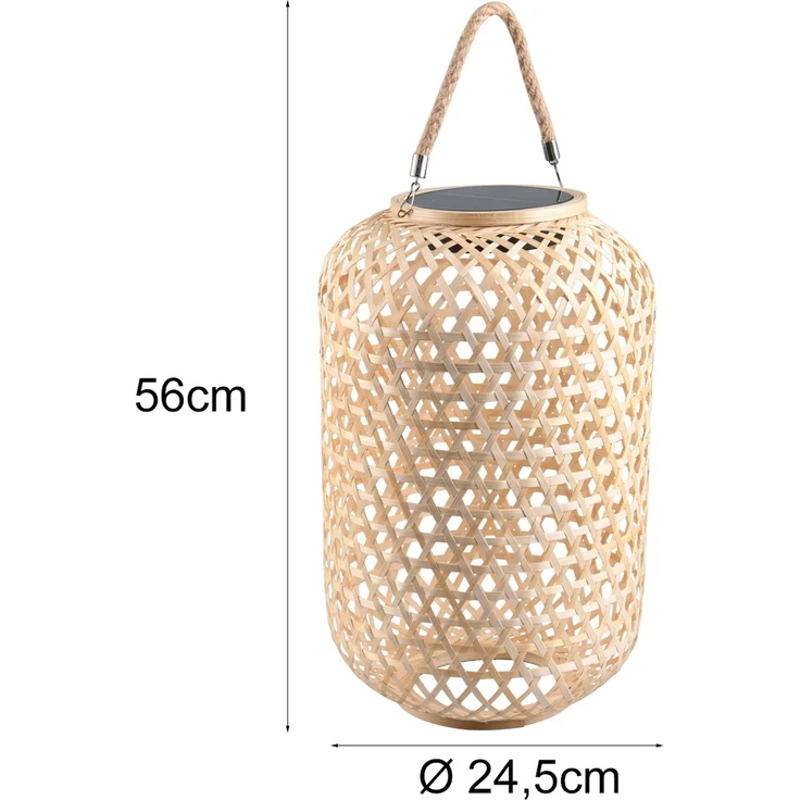 LED Solarlaterne AURE hängend aus Bambus Korbgeflecht mit Sisalseil, Höhe 56cm – Bild 4