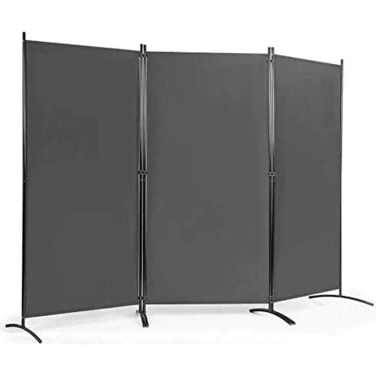 FANTASK 3-Panel Raumteiler, 260x183 cm, faltbar, freistehend, Trennwand Wandschirm mit verstellbaren Untersetzern, Wandteiler aus Metall & Polyester für Zuhause Büro Terrasse (Grau)