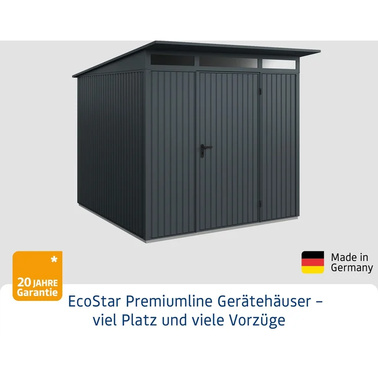 Hörmann 'Ecostar Trend' Metall-Gerätehaus mit Pultdach und 1-flügliger Tür, 238 x 238 x 232,3 cm (BxTxH), 5,7 m², Stahlblech anthrazitgrau – Bild 3