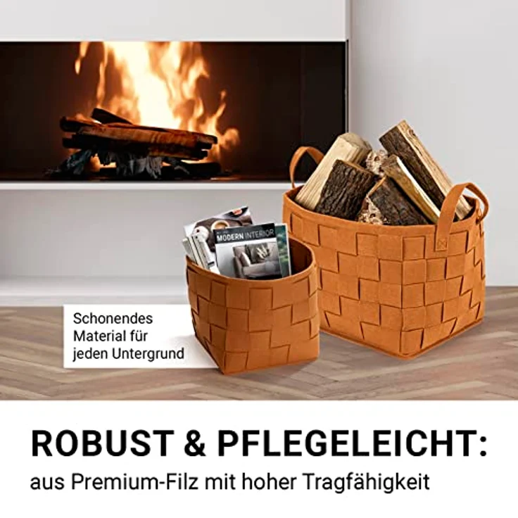 N8WERK Aufbewahrungskorb Filz 40cm rostbraun mit Henkel – Bild 4