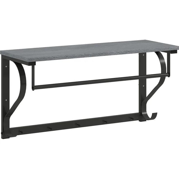Wandmontierter Kleiderständer, Kleiderhaken, 5 Haken, oberes Fach, vielseitig, Grau--Grau--35.4x25x70cm--YOUDENOVA