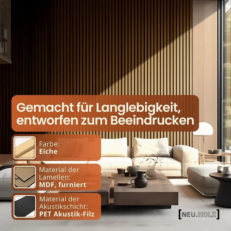 Akustik-Wandpaneel 12er Set Vang 120x60 cm Eichenoptik, hell [NEU. HOLZ] – Bild 6
