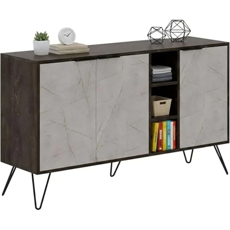 Dmora Sideboard Ashlesha 142x35,6x83h cm Beige, 4 Regale, 3 Türen – Bild 3