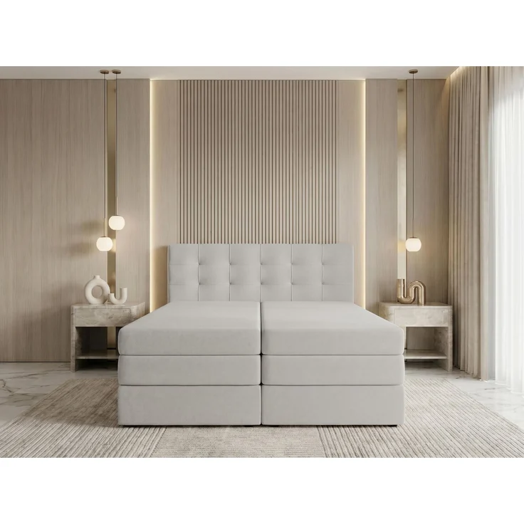 AX LIVING Finike Boxspringbett 160x200 cm mit Topper, 2 Matratzen, Stoff Beige – Bild 3