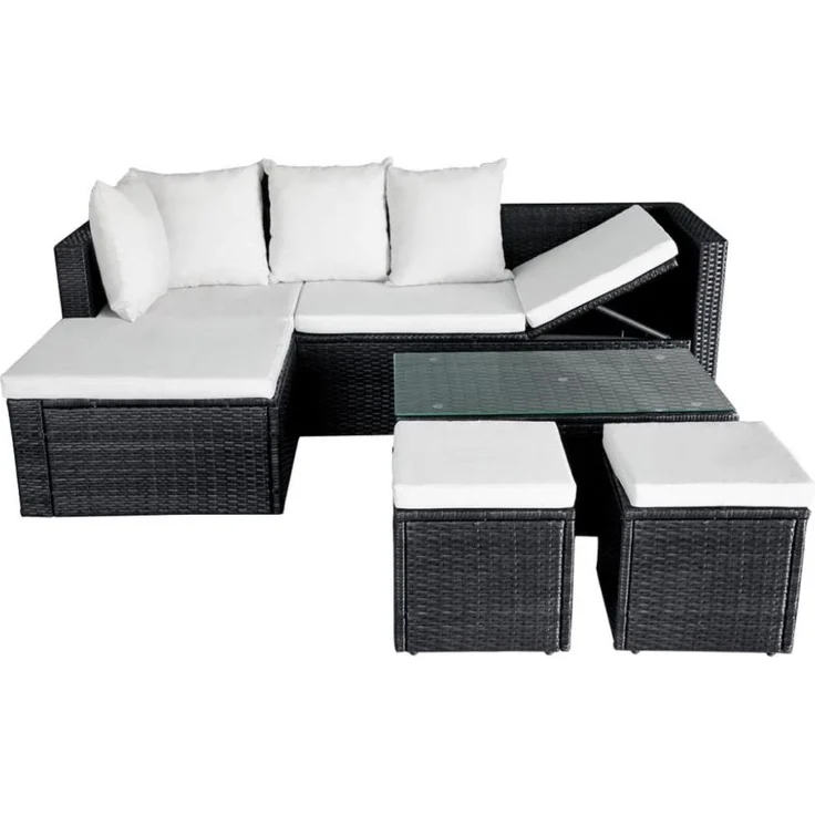 vidaXL 4-tlg. Garten-Lounge-Set mit Auflagen Poly Rattan Schwarz 42586 – Bild 10