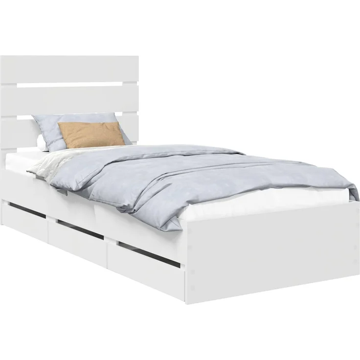 vidaXL Bettrahmen mit Schubladen Weiß 100 x 200 cm Ingenieurs Holz 3411853 – Bild 2