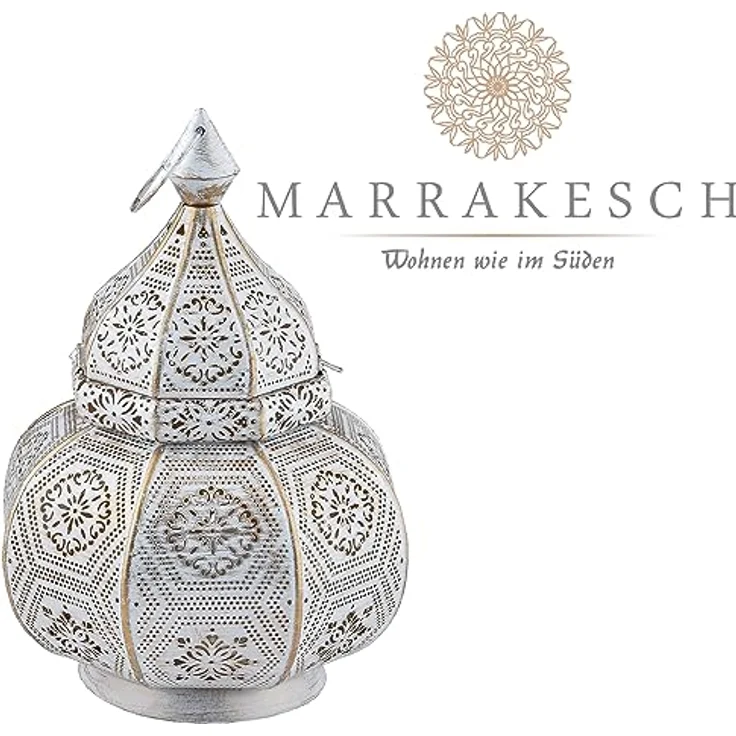 Marrakesch Orient & Mediterran Interior Nachttischlampe 2er Set Orientalische Laterne Lampe Nachttischlampe Mahana Weiss, Handarbeit – Bild 9
