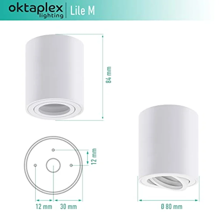 Oktaplex Lile M 3x Aufbaustrahler, rund Aluminium, GU10 & LED-Module, 230V, weiß – Bild 4