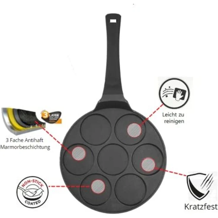 Pfannkuchen Pfanne Ø26cm 7 Fächer Induktion Alu Guss Spiegelei Crepespfanne Pancake geeignet für alle Herdarten – Bild 6