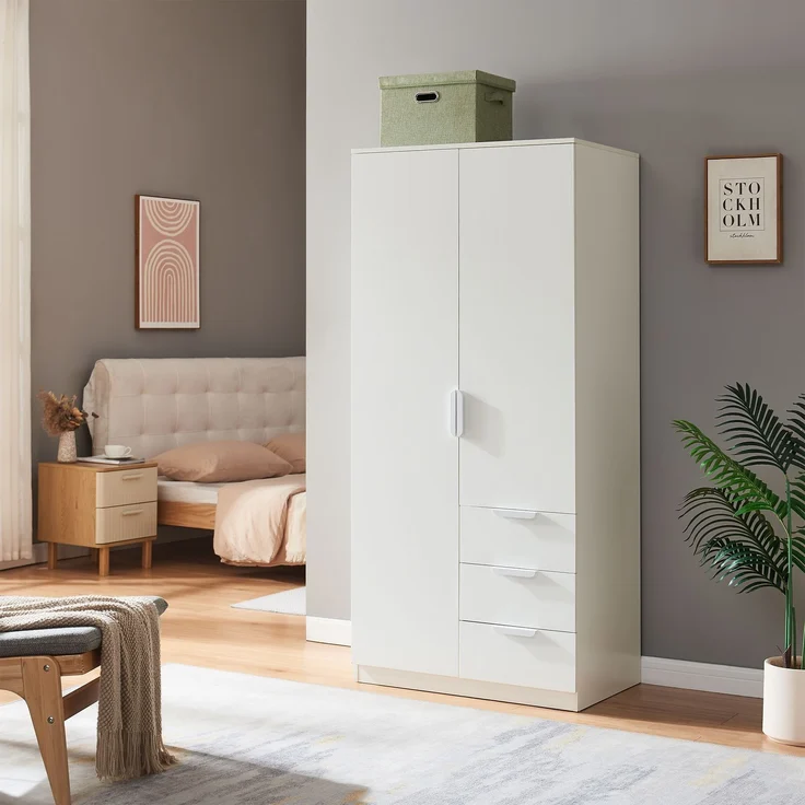Kleiderschrank Eiselfing 176x80x52 cm 3 Schubladen Weiß [en. casa] – Bild 1