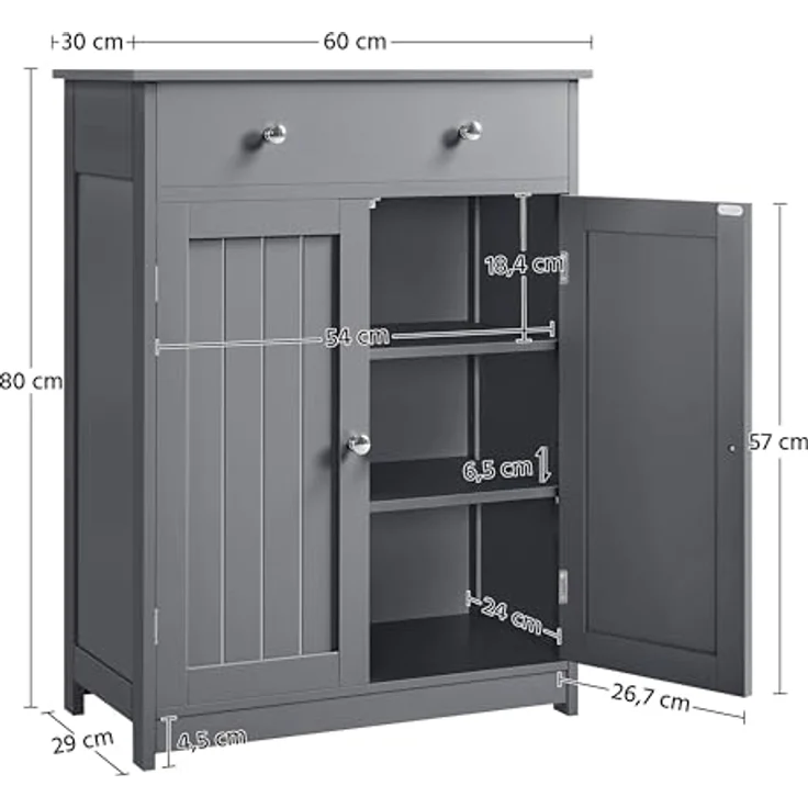 Yaheetech Badezimmerschrank Unterschrank Badschrank mit Doppeltür und Schublade Bodenschrank Badkommode Küchenschrank Aufbewahrungsschrank fürs Badezimmer Küche Wohnzimmer, Dunkelgrau – Bild 4