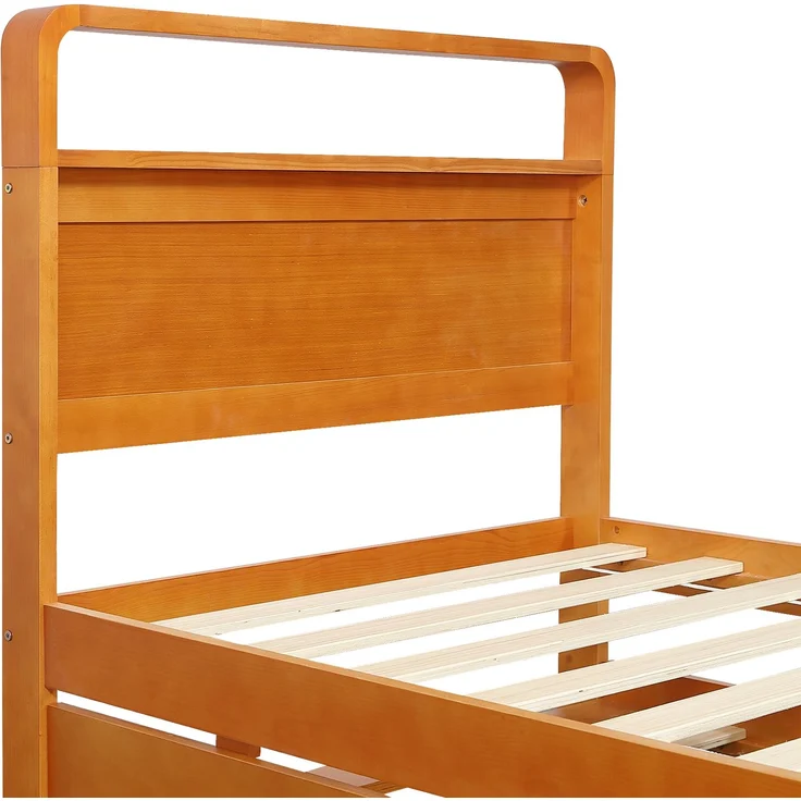 EINHOM Holzbett 90 x 200 cm mit Ausziehbett 90 x 190 cm, Funktionsbett mit Links/rechts Montierbarem Gästebett, Abgerundetem Kopfteil und Platzsparendem Design (Ohne Matratze) – Bild 7