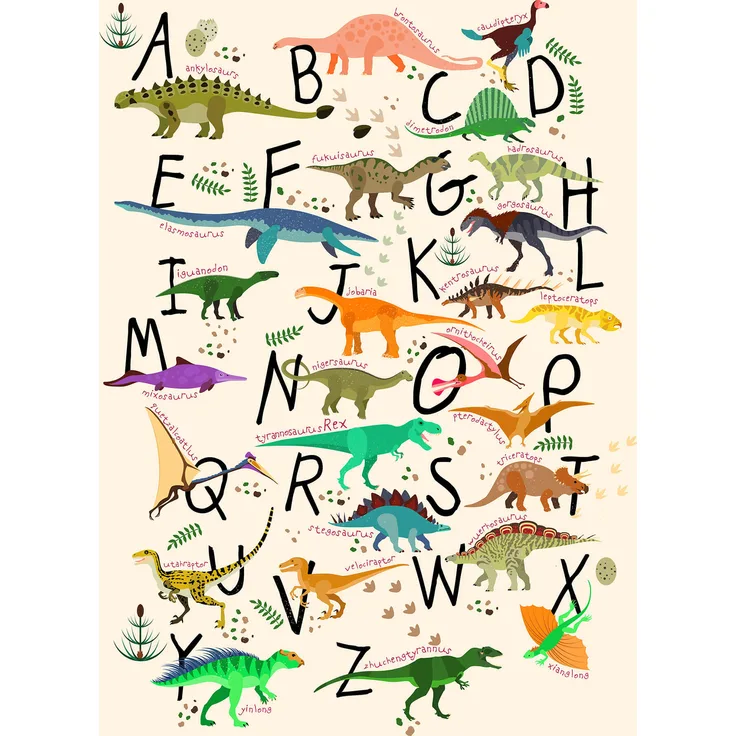 Leinwandbild Kinderzimmer Dinosaurier Alphabet 50x70 DD123198 Keilrahmenbild