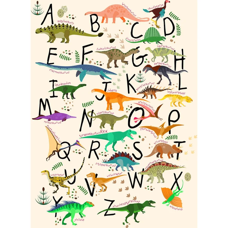 Leinwandbild Kinderzimmer Dinosaurier Alphabet 50x70 DD123198 Keilrahmenbild – Bild 1