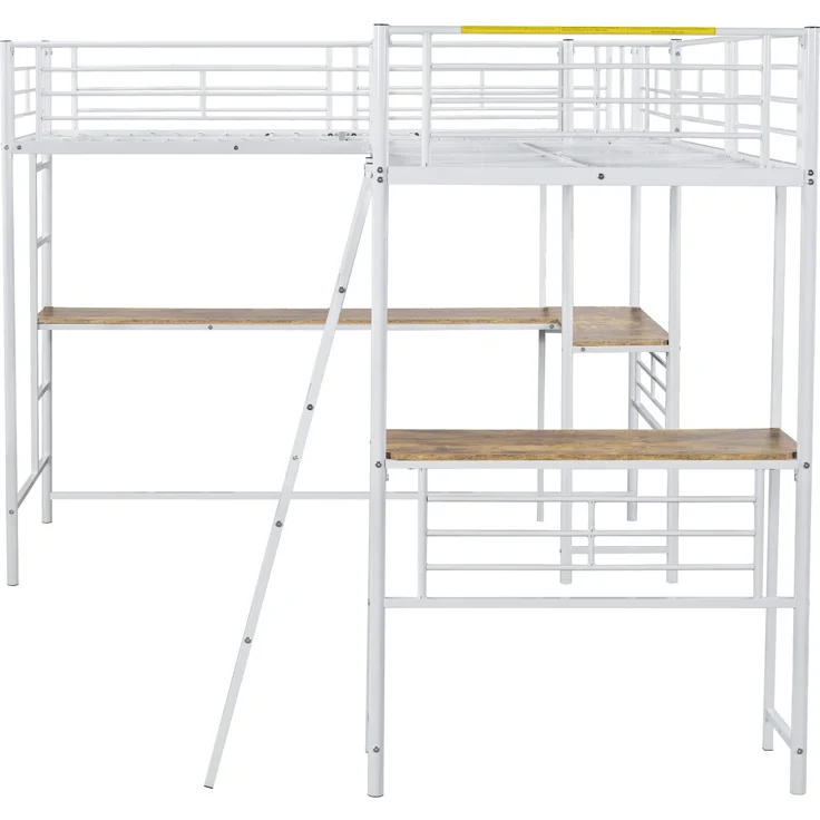 Bett 90x200 cm Hochbett mit Tisch und hohem Geländer, Metallrahmen, platzsparendes Zwei-Ebenen-Design – Bild 9
