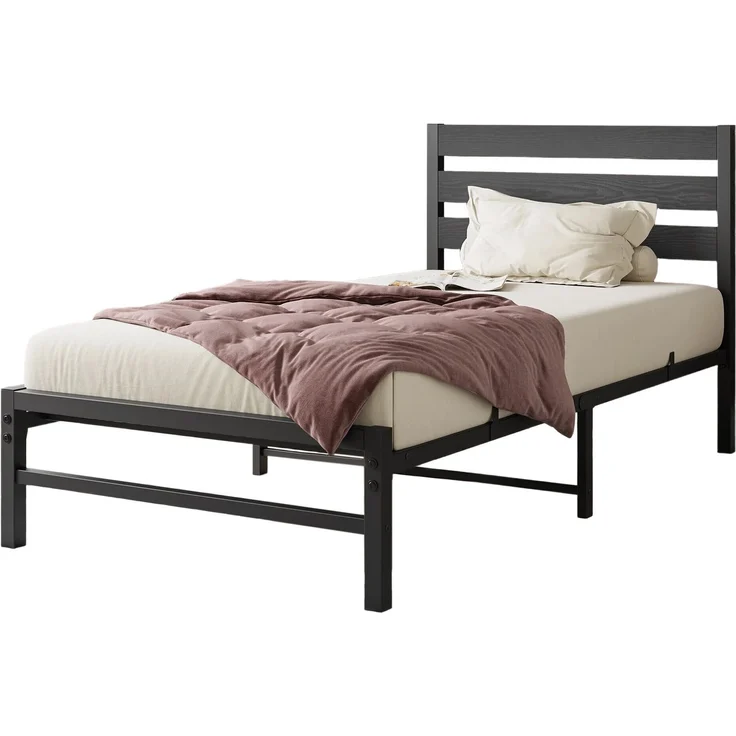 Einzelbett aus Metall mit MDF-Kopfteil, ohne Matratze, 90x200 cm, Schwarz – Bild 10