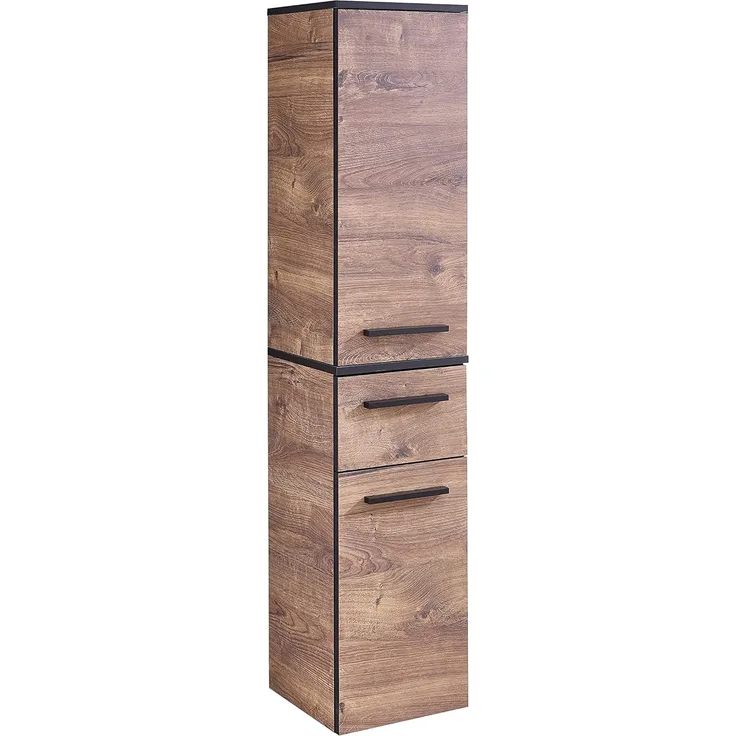 Pelipal Badezimmerschrank Quickset 374 in Eiche Ribbeck quer Nachbildung, 30 cm breit | Halbhoher Midischrank mit 2 Türen, 1 Schubkasten und 3 Einlegeböden