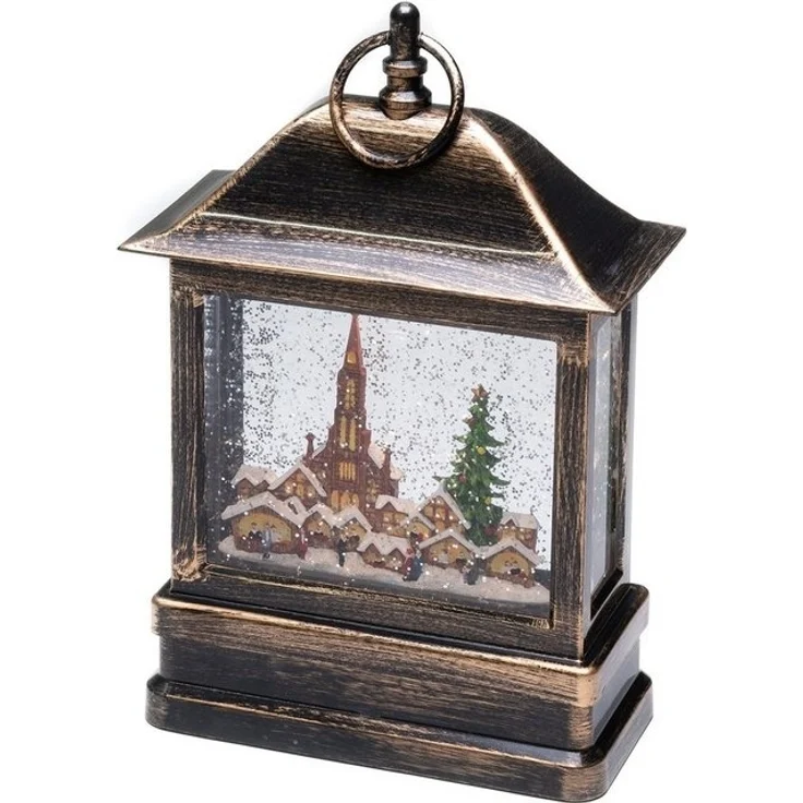 KONSTSMIDE No. 4350-000 LED Schneelaterne mit Kirche und Weihnachtsmarkt IP20 – Bild 4