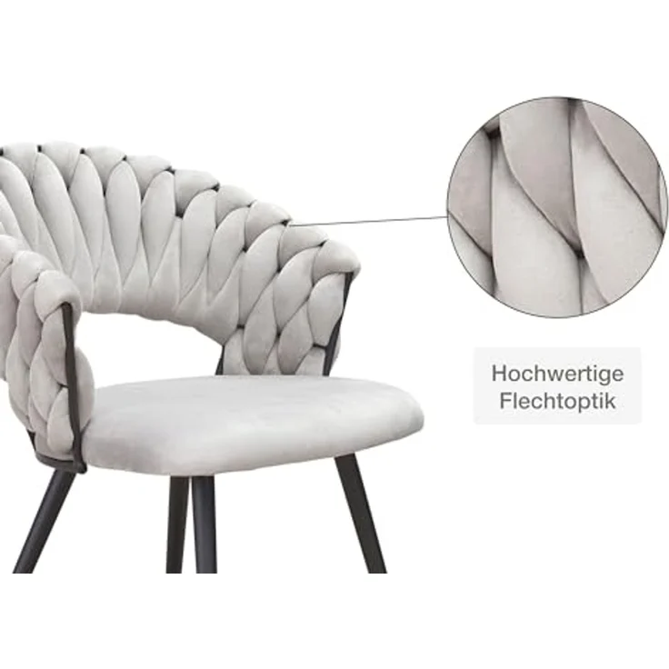 LC Home Esszimmerstuhl »Nancy« Flechtoptik Samt Armlehnstuhl Designerstuhl (Einzelstuhlset, 4 St), Gestell aus Metall – Bild 5