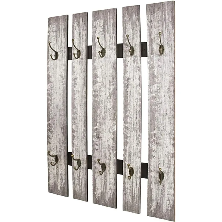 Haku Wandgarderobe mit 10 Garderobenhaken im Industrial-Stil, grau, Korpus aus MDF, Anbauteile aus lackiertem Metall, 65x9x100 cm