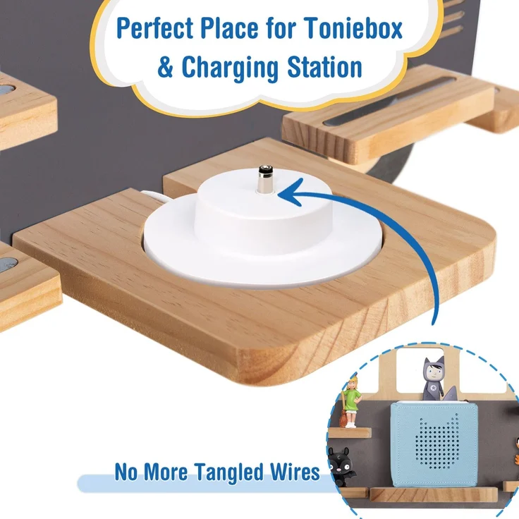 Todeco Tonie-Regal für Toniebox Hörfiguren, Magnetische Aufbewahrung für 20-25 Tonie, Perfekte Tonie Aufbewahrung im Kinderzimmer für Mädchen & Jungen, Bus grau – Bild 5