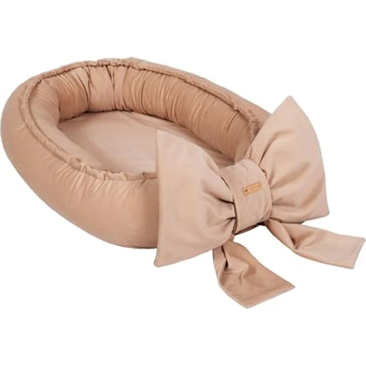 Kuschelnest Babynest Babynestchen Nestchen Reisebett Wickelauflage mit Schleife (Farbe: cappuccinofarben) – Bild 2