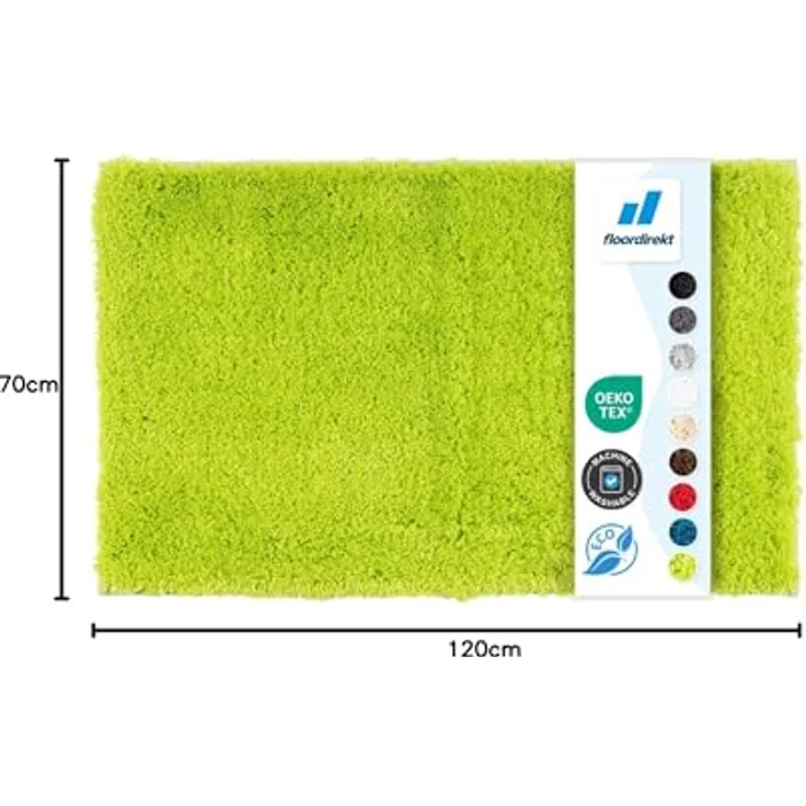Floordirekt Badematte Sky - Rutschhemmender Hochflor-Badezimmerteppich, schnell trocknend & geeignet für Fußbodenheizung, eckig & rund (70 x 120 cm, Apfelgrün) – Bild 2