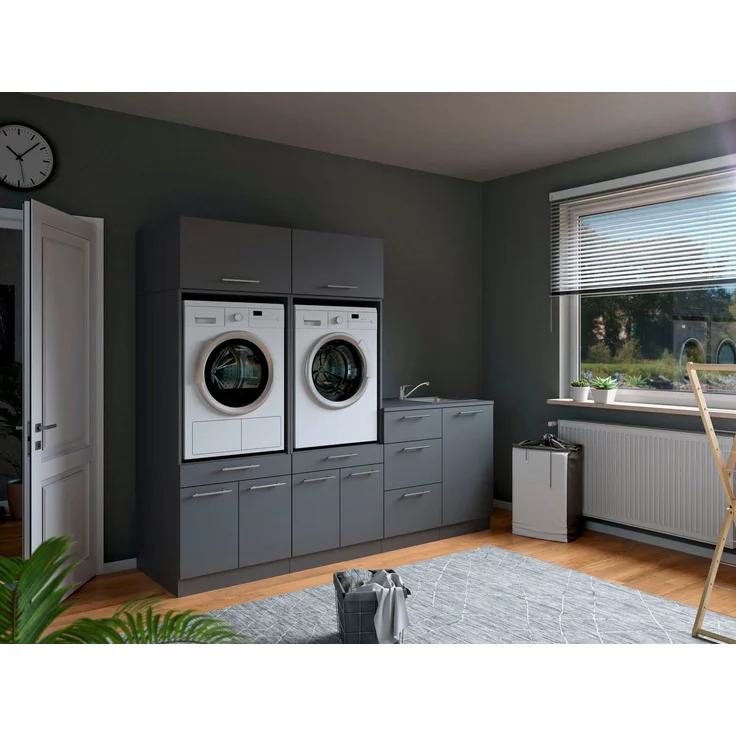 Laundreezy Mehrzweckschrank-Set Laundreezy, 6-tlg. Mehrzweckschrank-Set B/H/T 236/200/68 cm, (6-St), Breite 236 cm, Soft-Close-Funktion, höhenverstellbare Füße – Bild 1