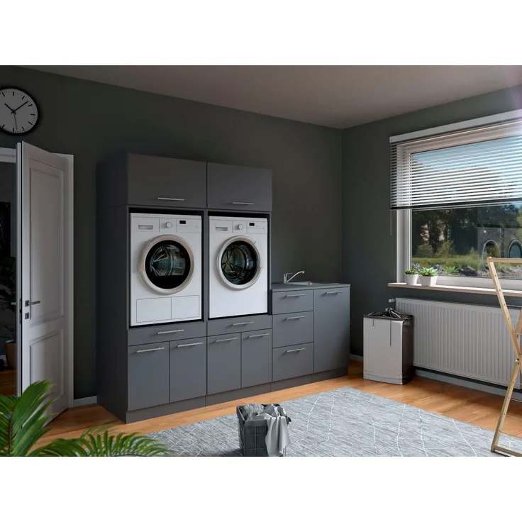 Laundreezy Mehrzweckschrank-Set Laundreezy, 6-tlg. Mehrzweckschrank-Set B/H/T 236/200/68 cm, (6-St), Breite 236 cm, Soft-Close-Funktion, höhenverstellbare Füße