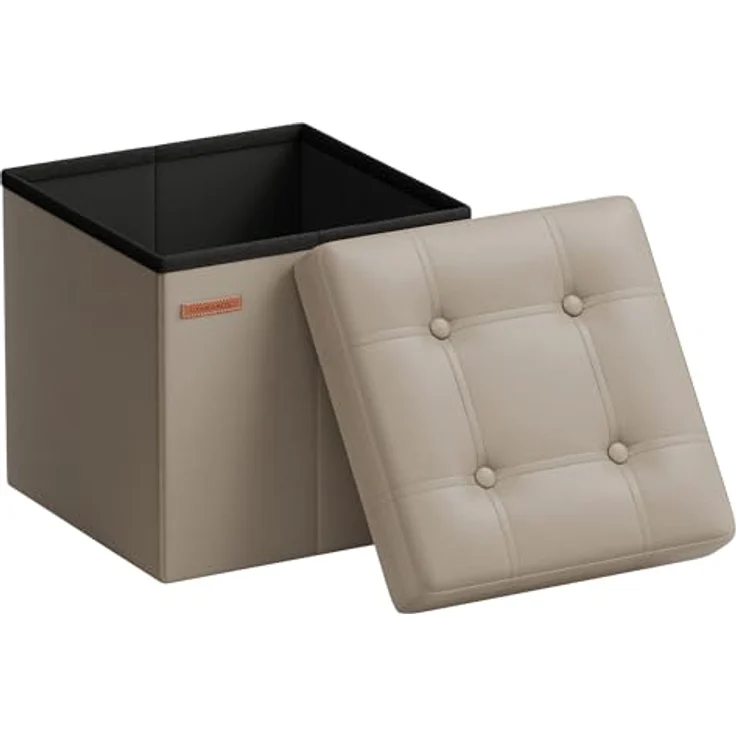 Songmics Sitzhocker 38 cm, Aufbewahrungsbox faltbar, Fußhocker mit Deckel, aus Kunstleder, bis 300 kg belastbar, für Eingang, Wohnzimmer, Schlafzimmer, kamelbraun LSF030K13 – Bild 2