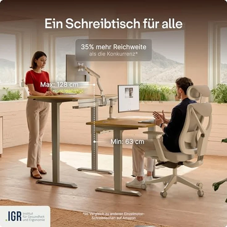Desktronic Höhenverstellbarer Schreibtisch aus massivem Eichenholz (120x60 cm) – Elektrisch höhenverstellbar mit flüsterleisem Dual-Motor & Touchscreen – Hohe Tragfähigkeit – Stehtisch HomePro – Bild 8