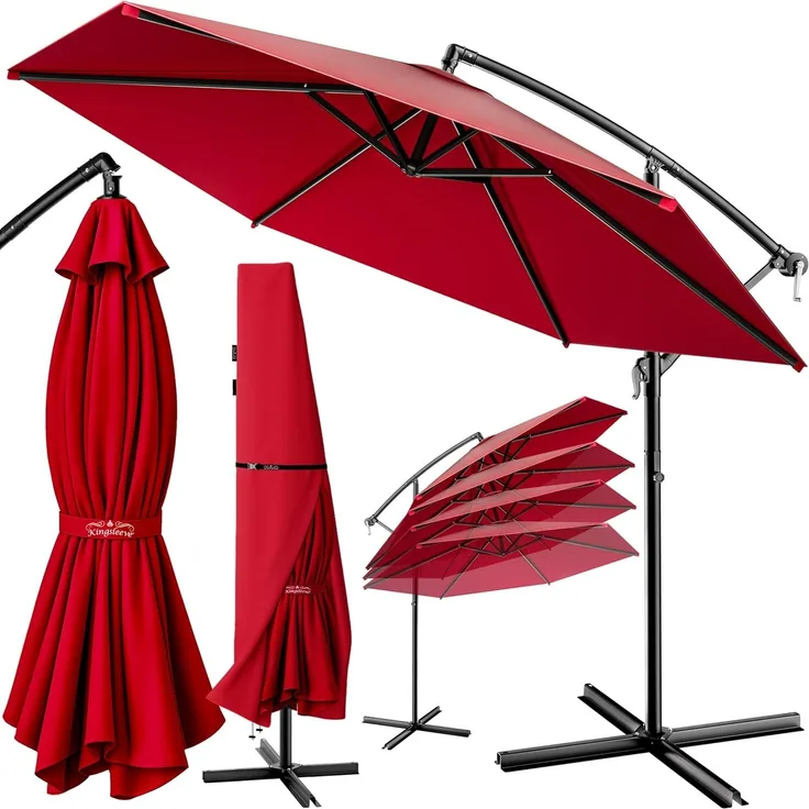 Kingsleeve Sonnenschirm Ampelschirm Alu Ø 300 cm UV Schutz 30+ neigbar, Rot