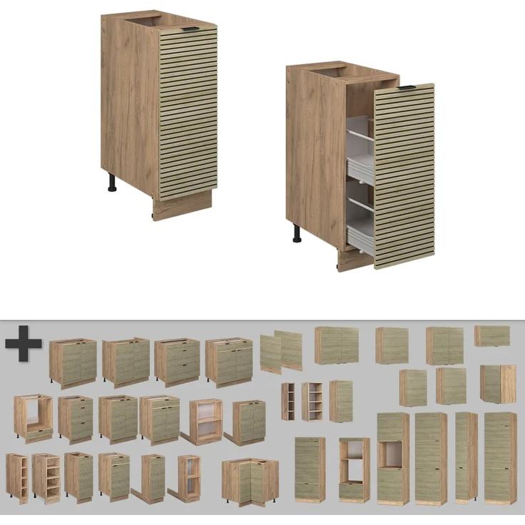 Apothekerschrank Fame-Line Eiche Paneel 30 cm ohne Arbeitsplatte Vicco – Bild 5