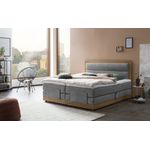 Belanoti Boxspringbett MODELA (Boxspringbett 160x200 elektrisch verstellbar Bett 160x200 mit Motor, 7-Zonen Taschenfederkern Matratze inklusive Visco Topper), in der Farbe Hellgrau H2/H3 Polsterbett Motorbett mit Eiche