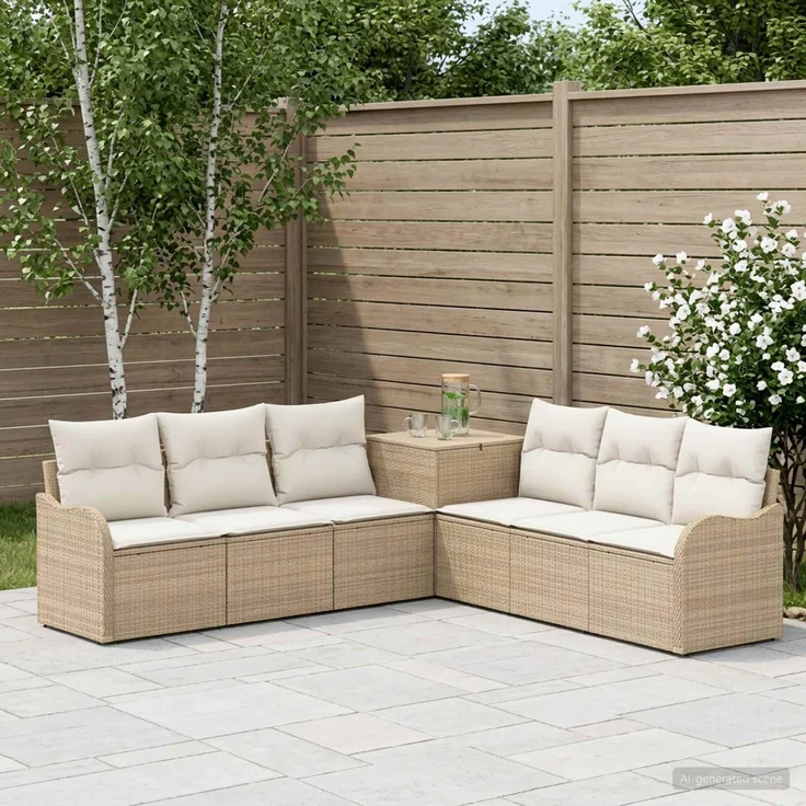 vidaXL Sofa Set 7 stk. Beige und Cremeweiß Polyrattan und Stahl 3448688 – Bild 1