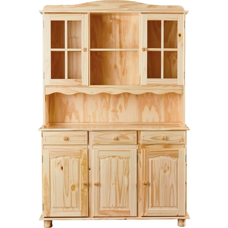 Inter Link Buffet Vitrine TOSCANA Kiefer Massivholz Küchenbuffet natur lackiert 130x43x198 cm – Bild 2