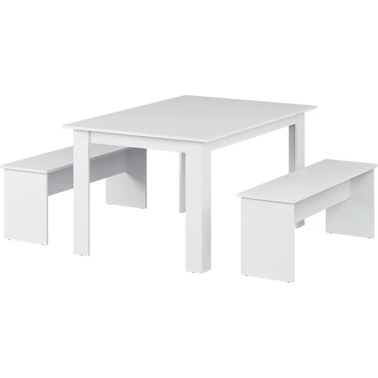 Esstisch Set Sentio Weiß 137.6 x 92.8 cm mit 2 Bänken Vicco