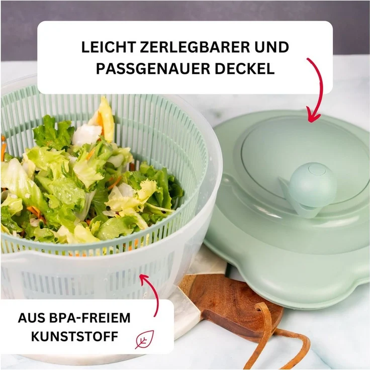 Westmark 2432224M Salatschleuder, Fassungsvermögen: 5 Liter, ø 26 cm, Kunststoff, BPA-frei, Fortuna, Mint-Grün, Standard – Bild 3