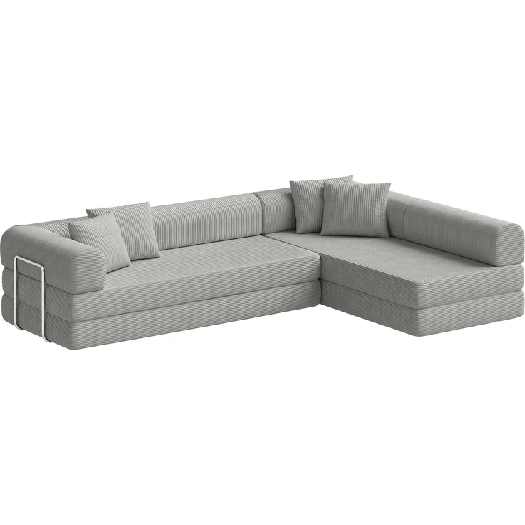 skølm 'Lofn' Modulares Sofa 4 Sitzer, 300x200 cm, Vollschaumcouch mit Metallgestell, Cord hellgrau, Schlafsofa vakuumverpackt, kein Aufbau erforderlich – Bild 1