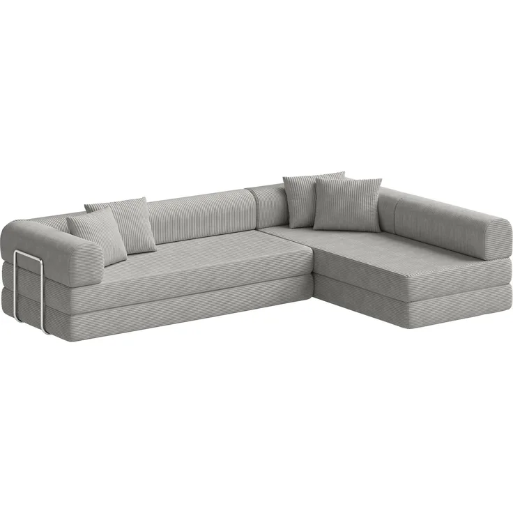 skølm 'Lofn' Modulares Sofa 4 Sitzer, 300x200 cm, Vollschaumcouch mit Metallgestell, Cord hellgrau, Schlafsofa vakuumverpackt, kein Aufbau erforderlich