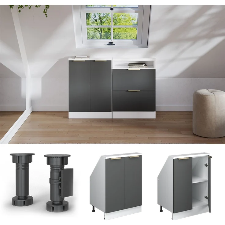 Küchenschrank für Dachschrägen R-Line Anthrazit-Gold/Weiß 60 cm mit 2 Türen Vicco – Bild 4