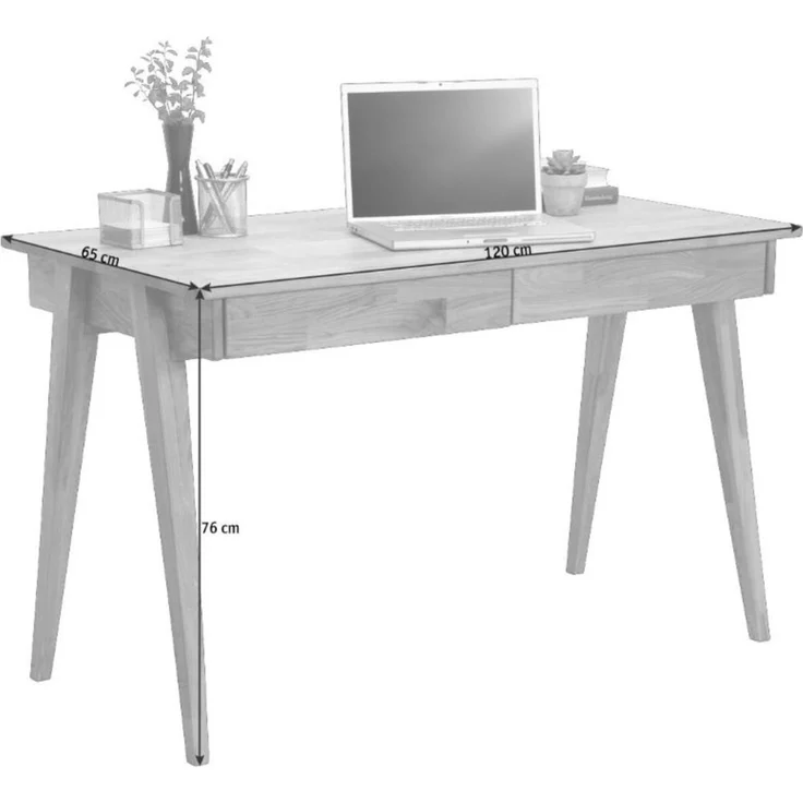 Linea Natura 'BONN' Schreibtisch Wildeiche massiv geölt, Massivholz Wildeiche, 120 x 76 x 65 cm, mit 2 Schubladen – Bild 6