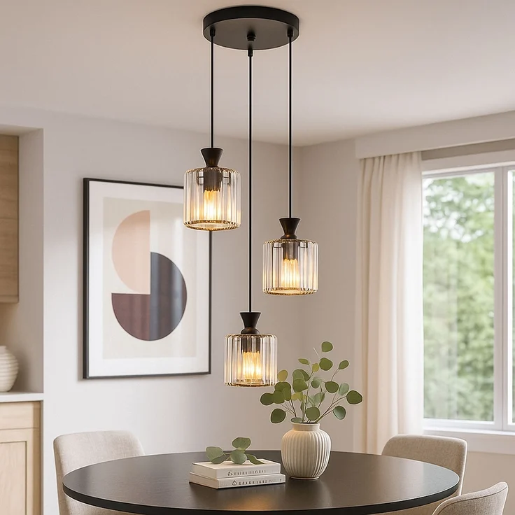 Pendelleuchte, Metall, Schwaz, Kristalle, D 32 cm – Bild 3