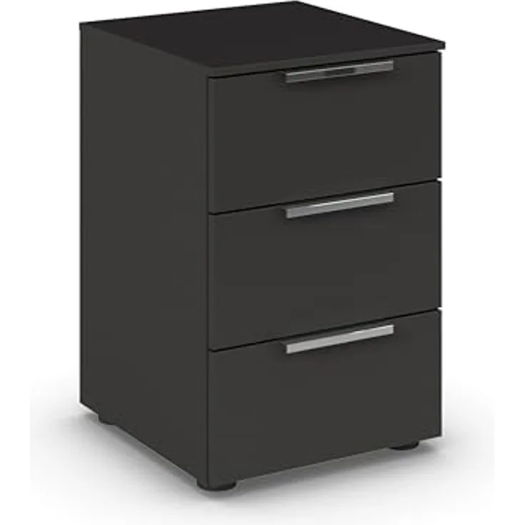 Rauch Möbel Flipp, Nachttisch für Schlafzimmer, Kinderzimmer, Wohnzimmer, Jugendzimmer, Flur, Garderobe, 3 Schubladen, mit Softclose-Funktion, Farbe Schwarz, Breite 40 cm