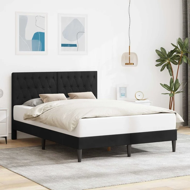 vidaXL Bettrahmen mit Kopfteil Schwarz 140 x 200 cm Samt 42027671 – Bild 1