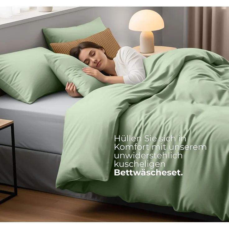Utopia Bedding Bettwäsche 200x200 Set - Mikrofaser Bettbezug 200x200 cm + 2 Kissenbezüge 50x75 cm - Salbeigrün – Bild 3