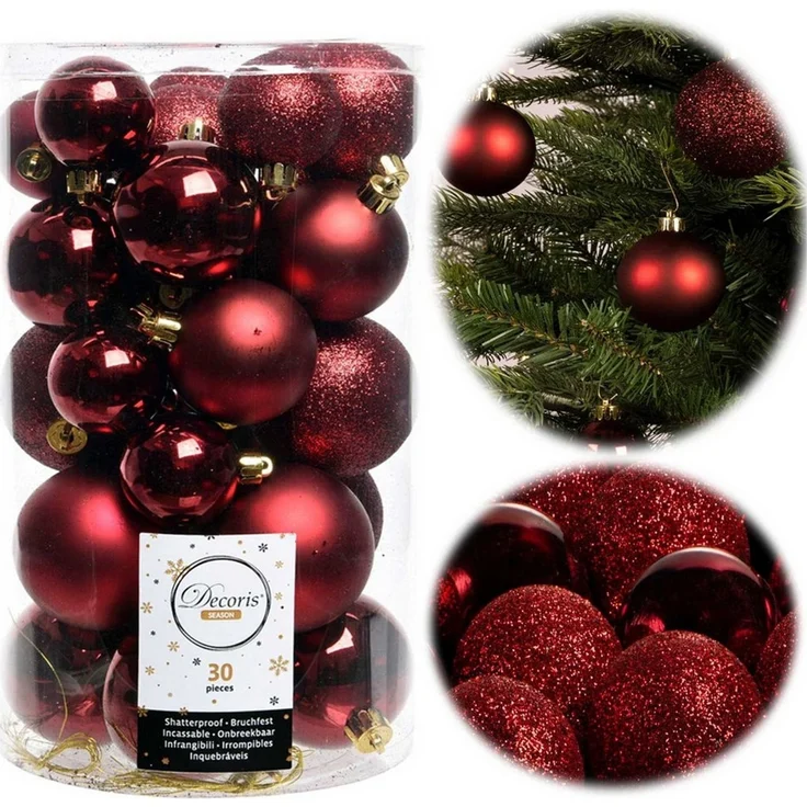 LS-LebenStil Weihnachtsbaumkugel 30 Kunststoff Weihnachtskugeln Rot 4cm-6cm Baumkugel Dekokugel (30 St), Bruchsicher Christbaumschmuck Weihnachtsbaumschmuck Deko Kugeln – Bild 1