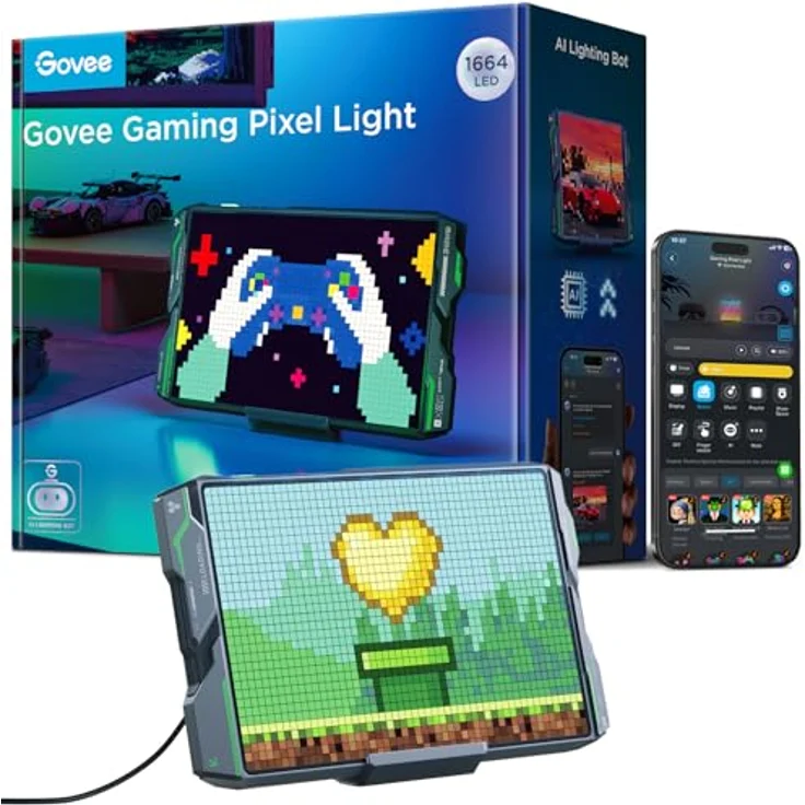 Govee Pixel Licht Gaming Rechteck, 52x32 RGBIC Pixel Art LED Panel mit 150 Szenenmodi, 10 Musikmodi und AI-Unterstützung für Alexa und Google Assistant – Bild 1