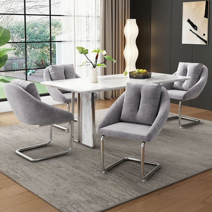Esszimmerstuhl 4er-Set, Samtbezug, ergonomisch, Grau,82*59*65 cm