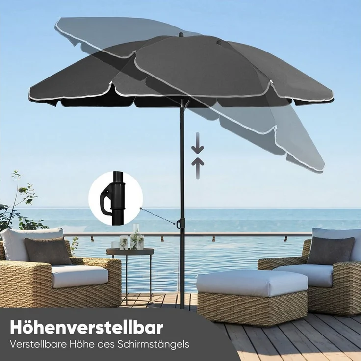 Sekey Sonnenschirm Ø 160 cm Balkonschirm Rund Strandschirm Sonnenschirm mit Schutzhülle, LxB: 160,00x160,00 cm, Neigungswinkel verstellbar, Höhe verstellbar, mit Tragetasche – Bild 4